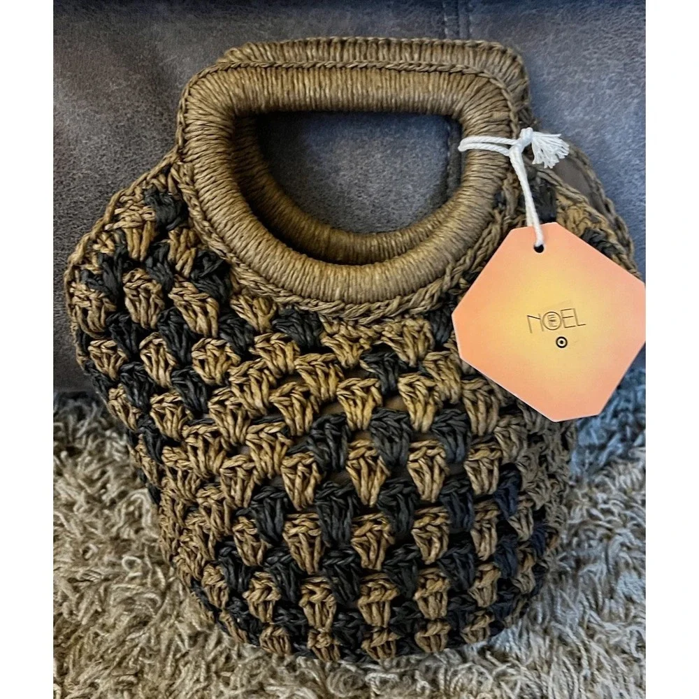 Fe Noel X Target Crochet Brown BlackTote bag small 9" Clutch Purse NWT - Picture 2 of 4